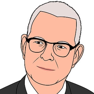 A cartoonist's illustration of William Edwards Deming